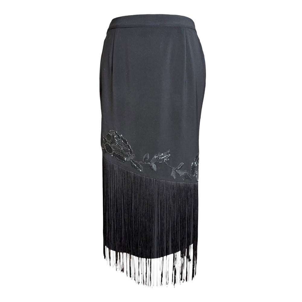 Nicole Studio Y2K Black Beaded Fringe Skirt Whimsigoth Dark Romantic M/L